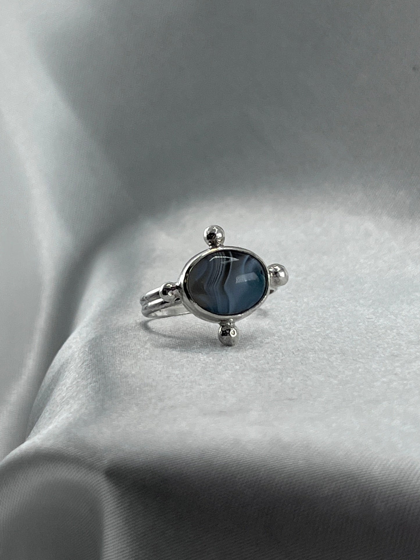 Blue Agate Compass Ring - Size US 8