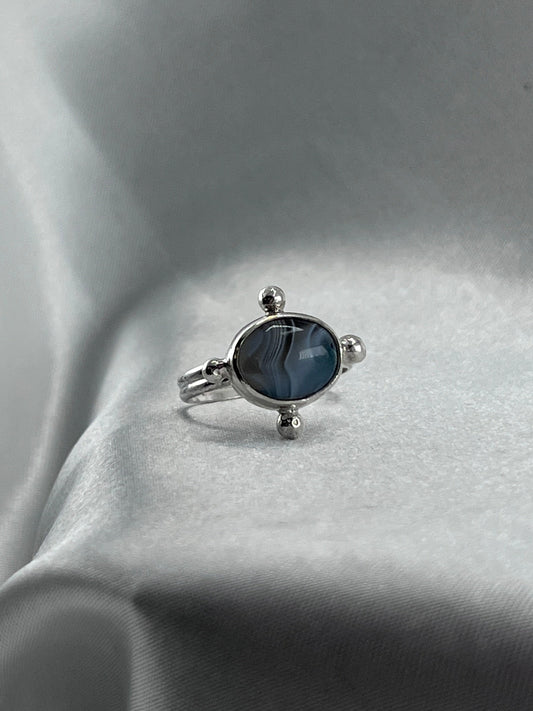 Blue Agate Compass Ring - Size US 8