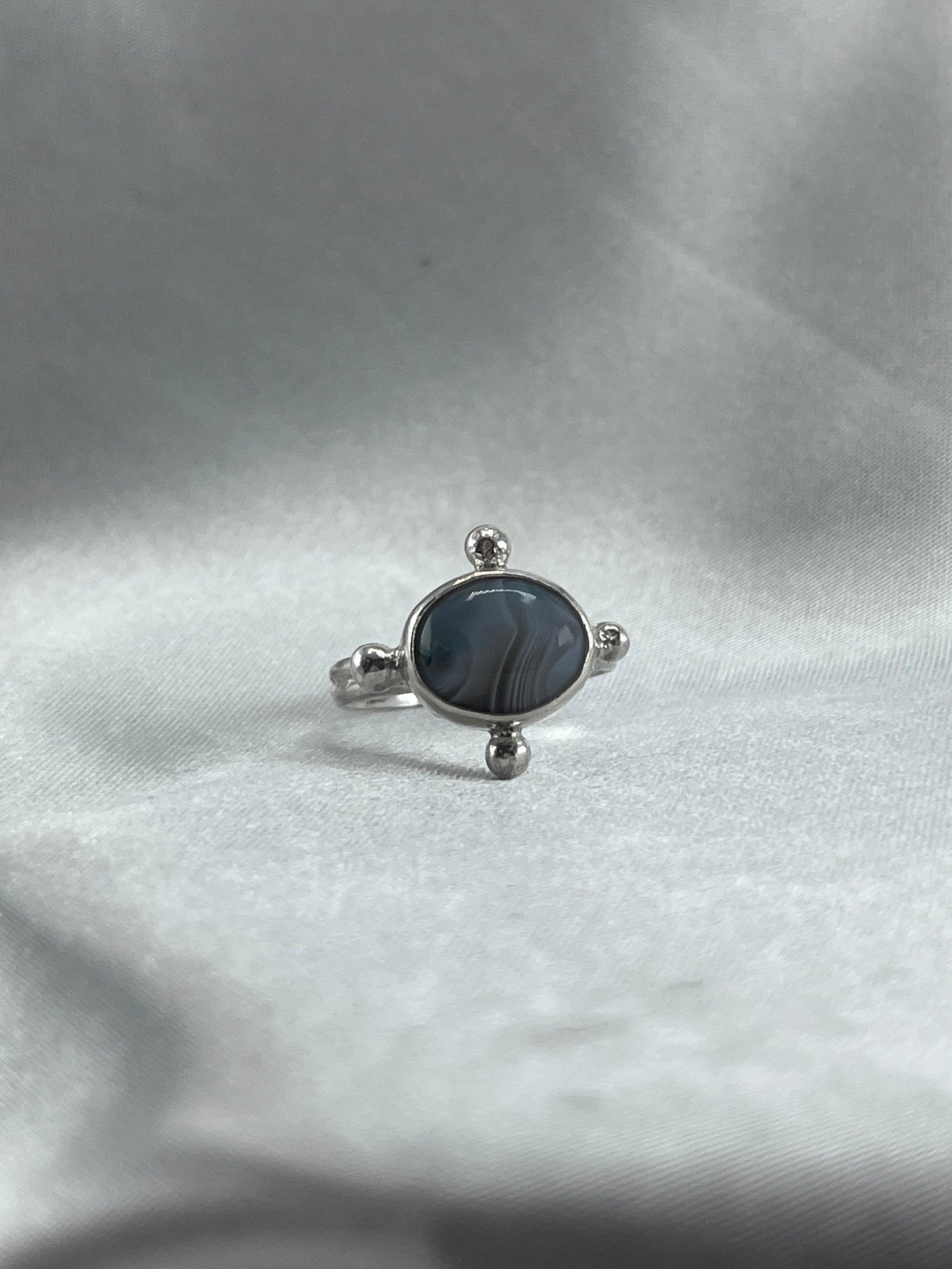 Blue Agate Compass Ring - Size US 8