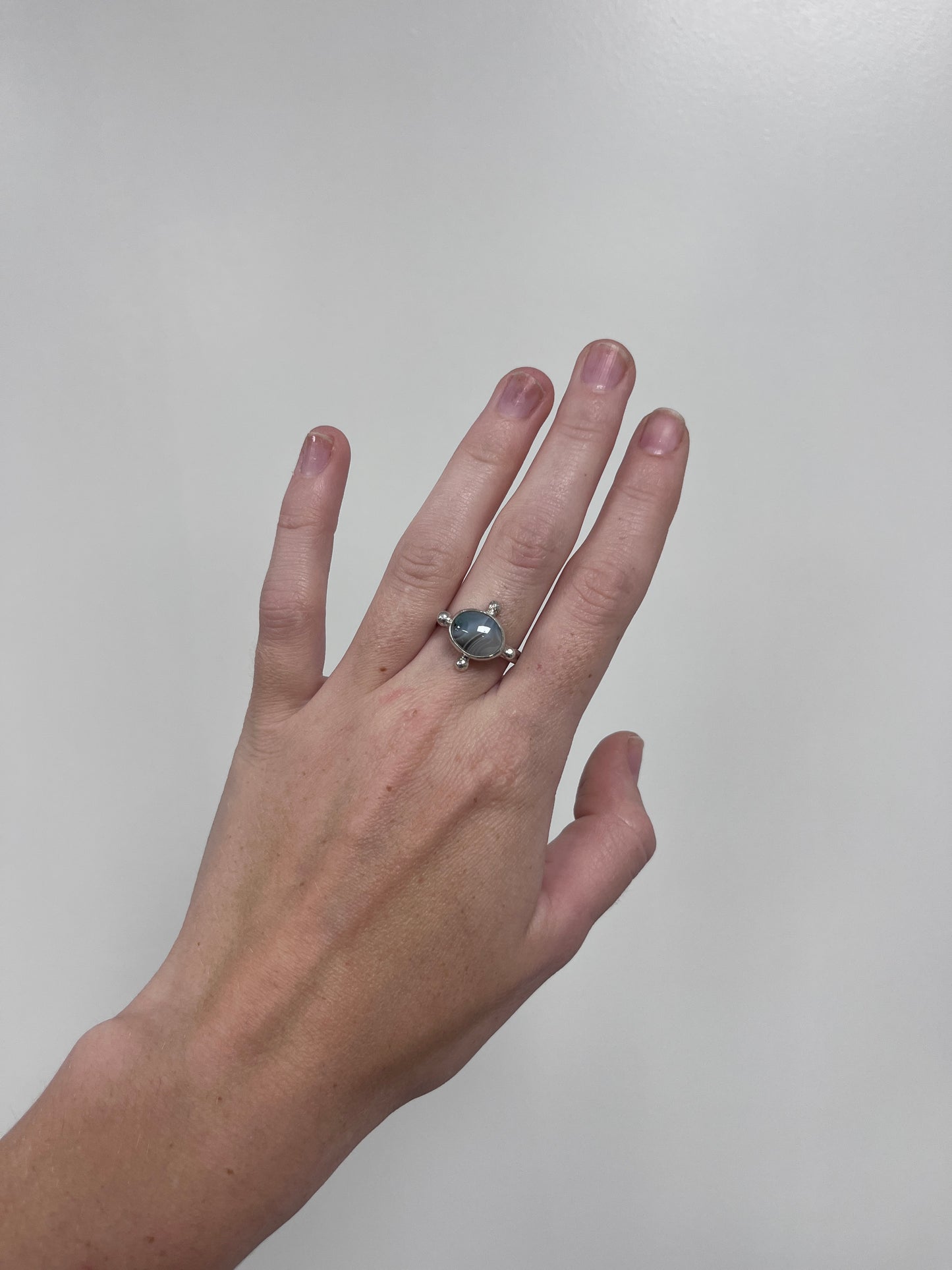 Blue Agate Compass Ring - Size US 8